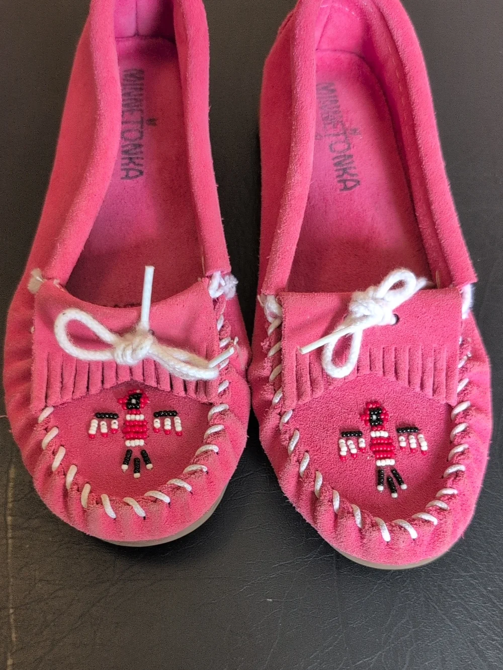 Minnetonka Pink Beaded Suede Moccasin Flats